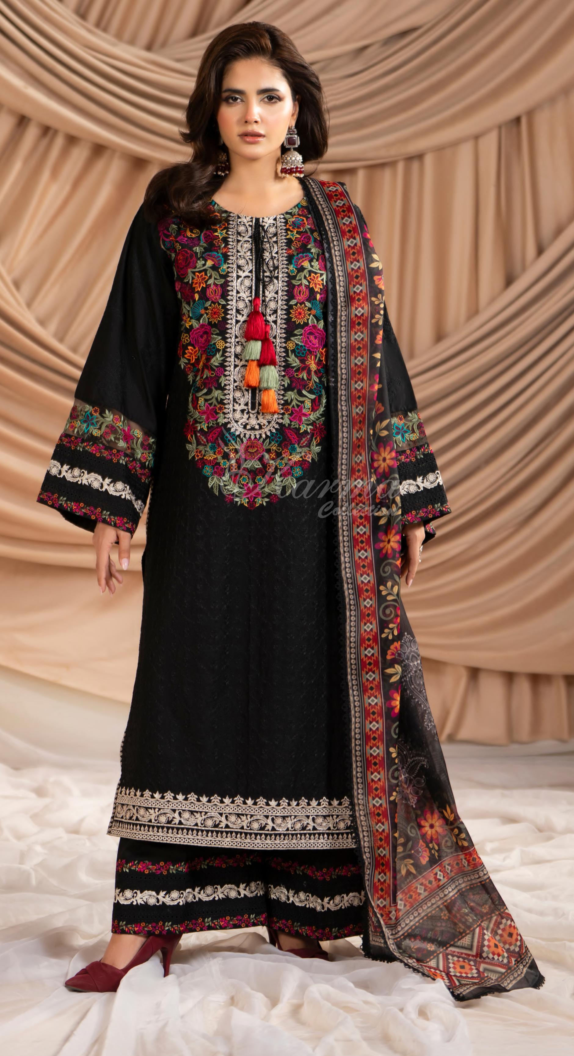 Deep Black Karma Signature Embroidered 3 Piece suit