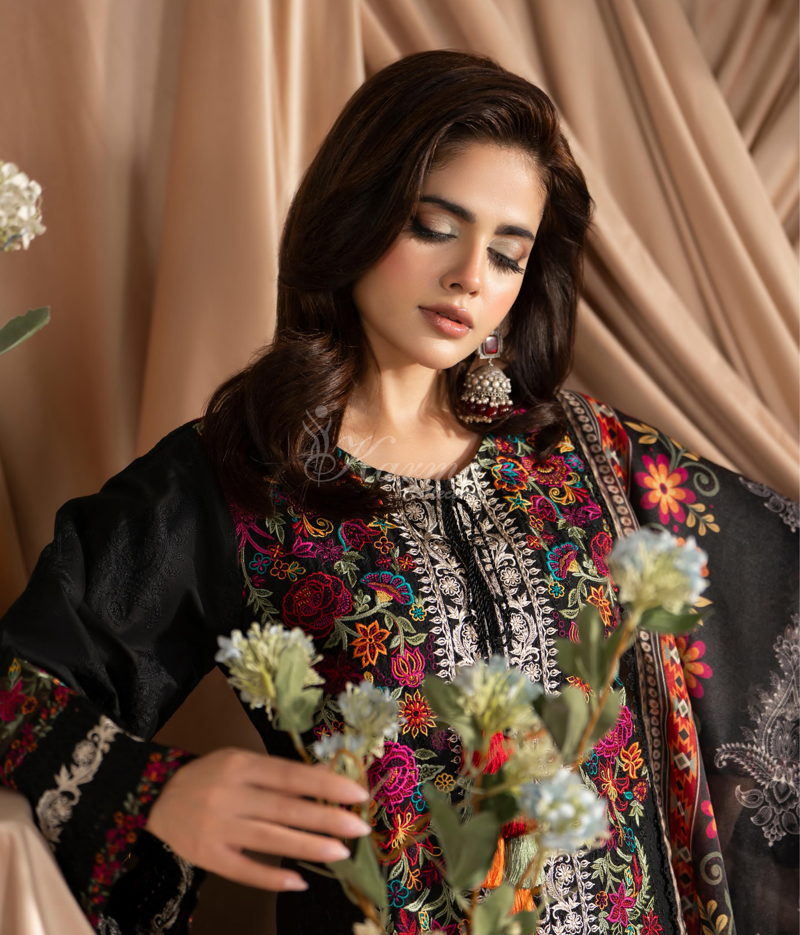 Deep Black Karma Signature Embroidered 3 Piece suit