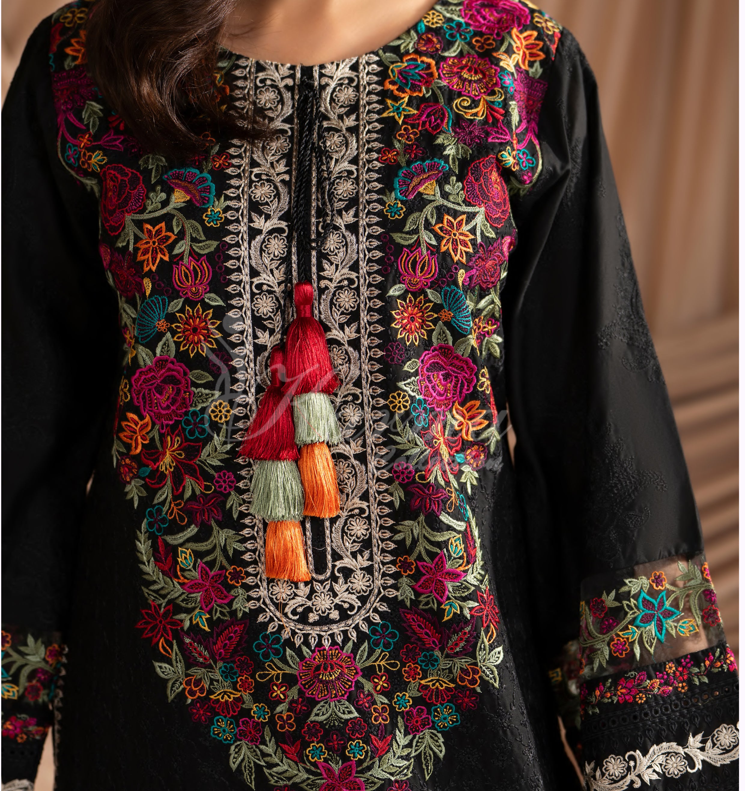 Deep Black Karma Signature Embroidered 3 Piece suit