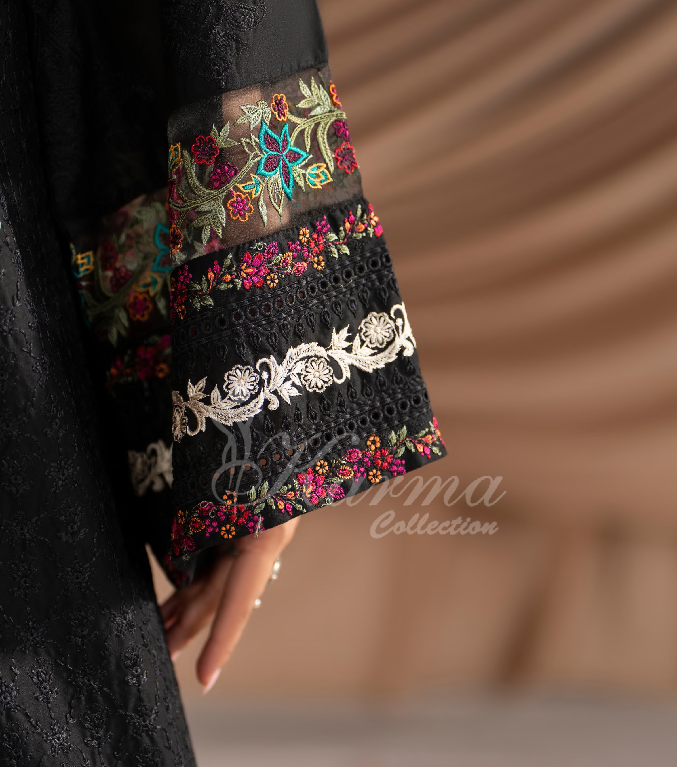 Deep Black Karma Signature Embroidered 3 Piece suit