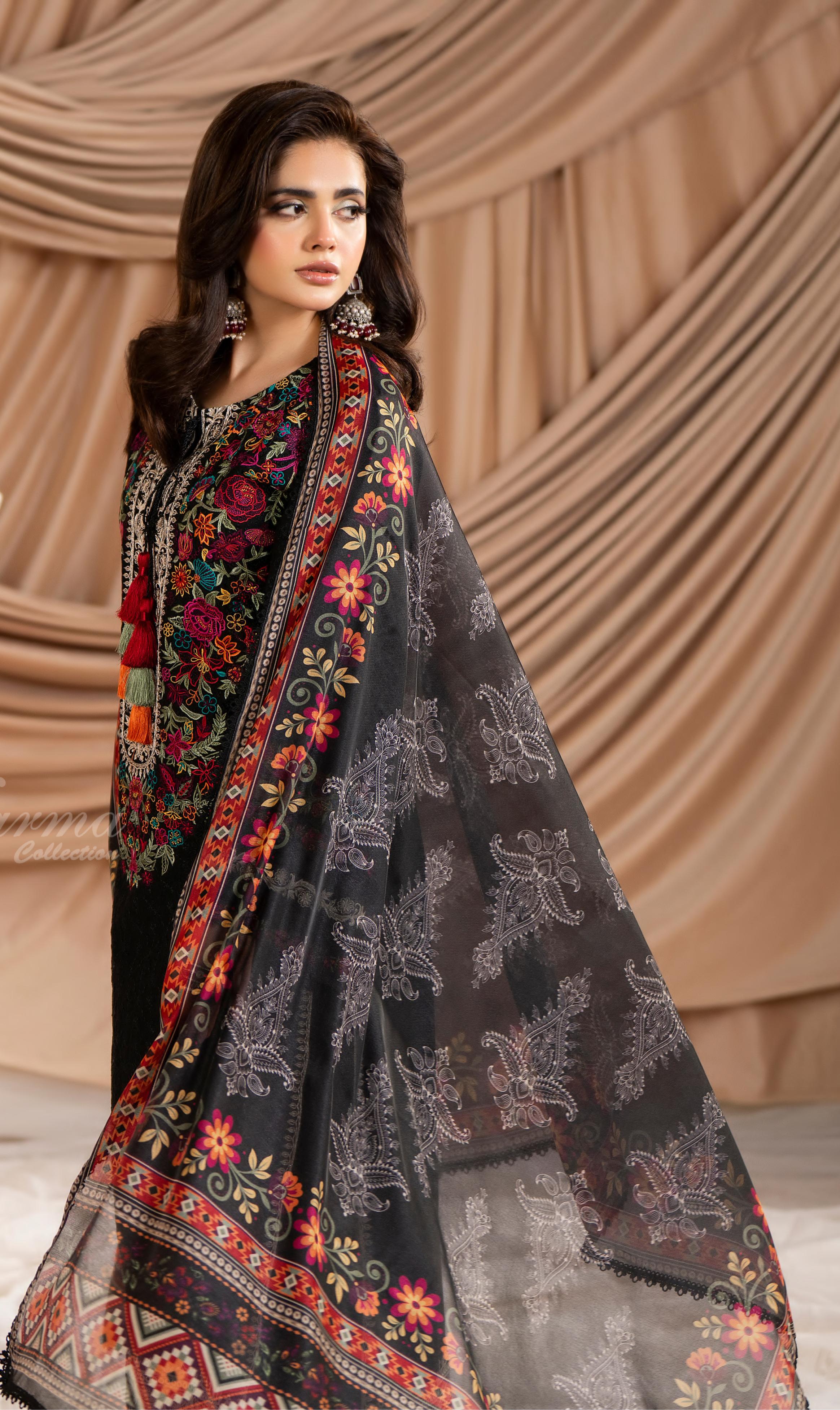 Deep Black Karma Signature Embroidered 3 Piece suit