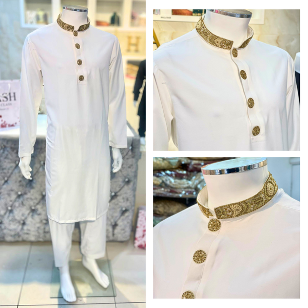 Embroidered Menswear - White with Gold