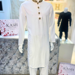 Embroidered Menswear - White with Gold