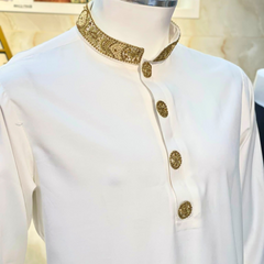 Embroidered Menswear - White with Gold