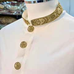 Embroidered Menswear - White with Gold