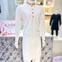 Embroidered Kurta Trouser - White with Silver