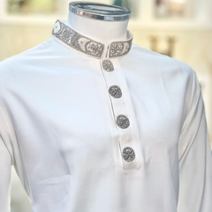 Embroidered Kurta Trouser - White with Silver