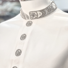 Embroidered Kurta Trouser - White with Silver