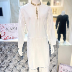 Embroidered Kurta Trouser - White with Gold