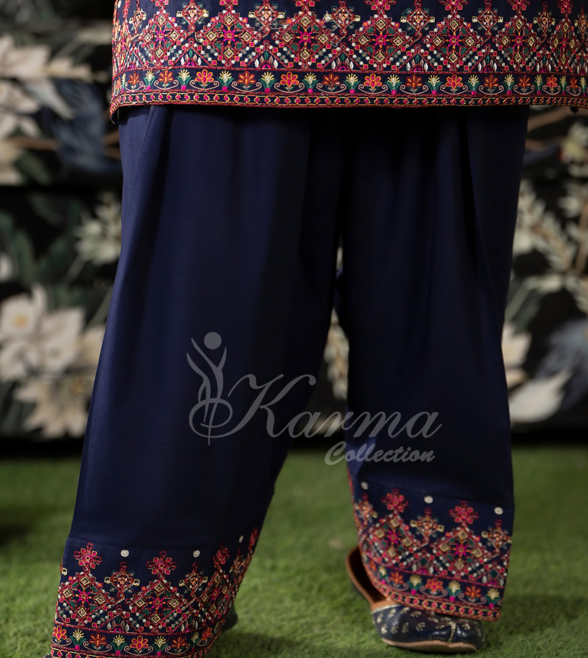 Dark Navy Karma Signature Embroidered 3 Piece suit