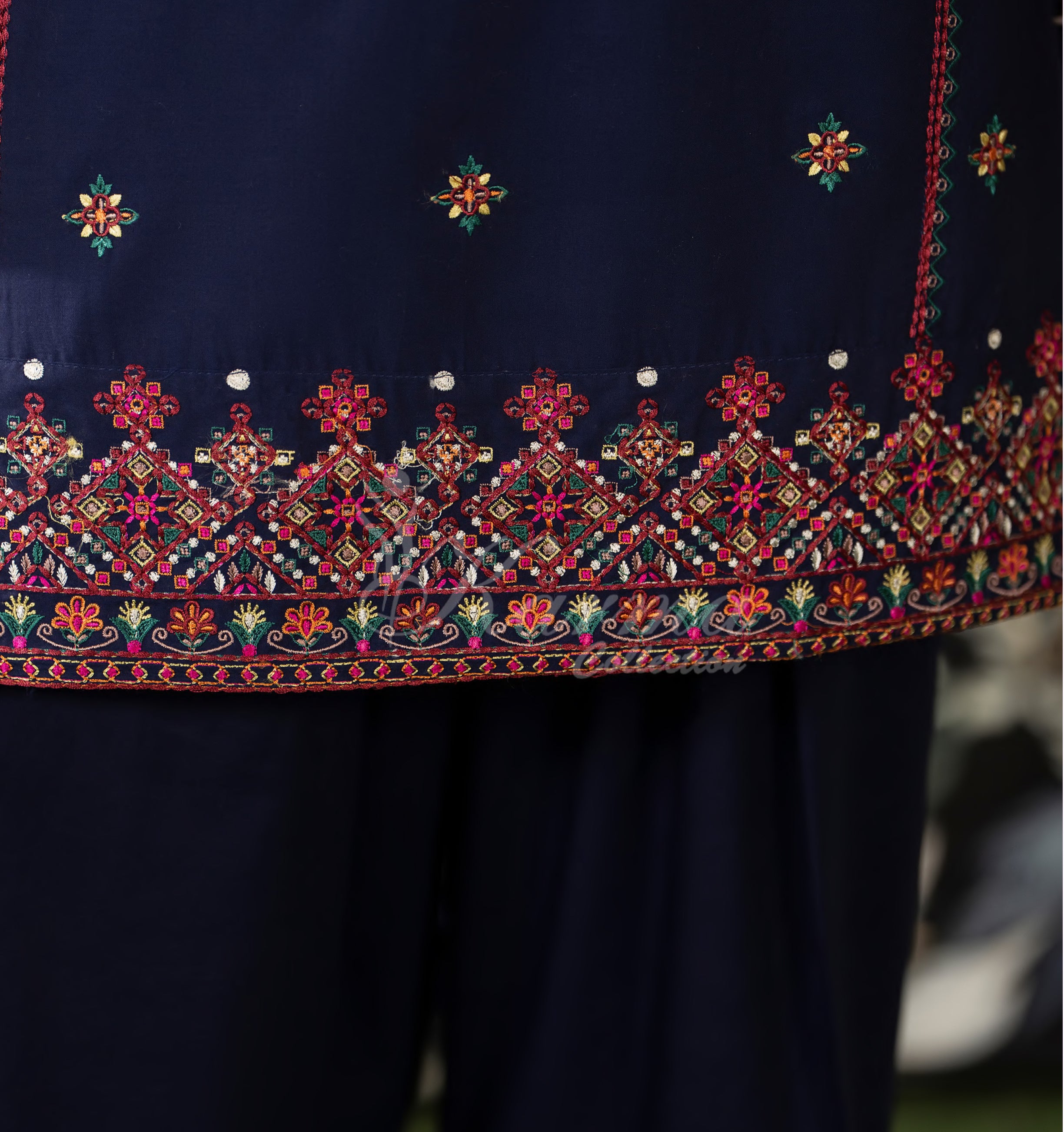 Dark Navy Karma Signature Embroidered 3 Piece suit