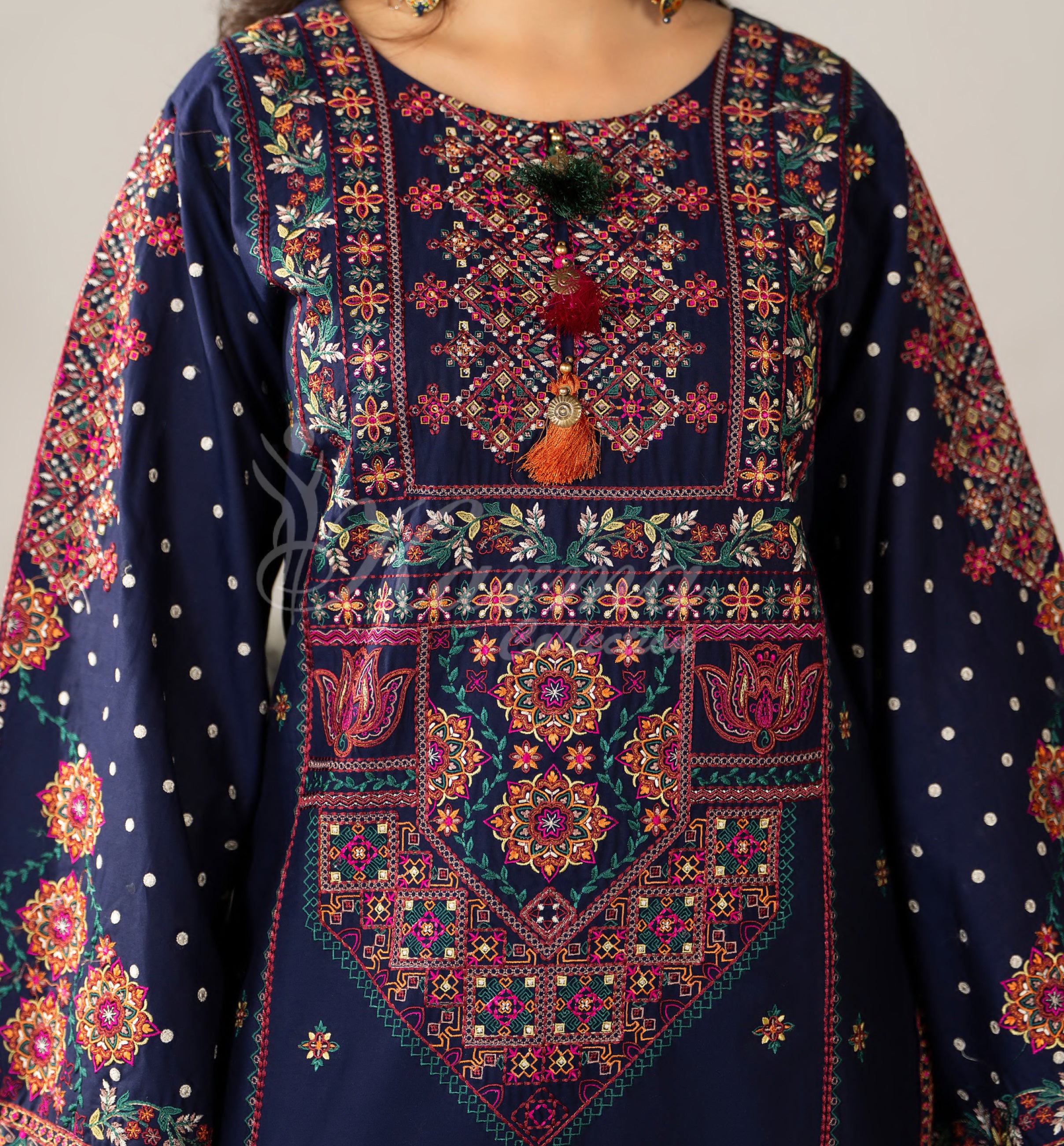 Dark Navy Karma Signature Embroidered 3 Piece suit