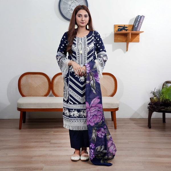Navy Blue with white embroidery