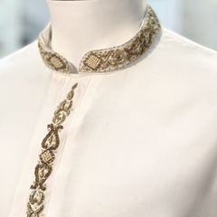 Embroidered Kurta Trouser - White with Gold