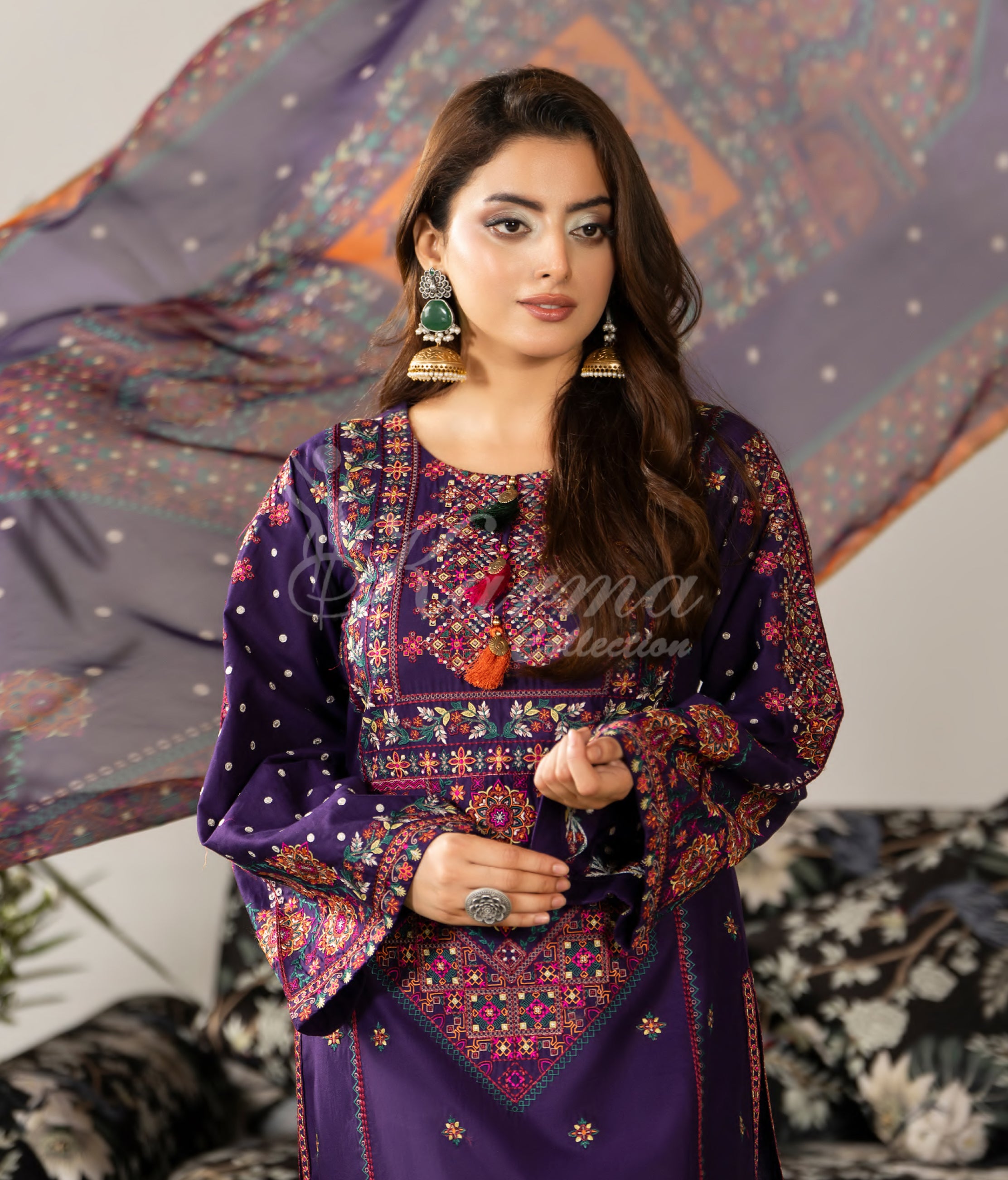 Dark Plum Karma Signature Embroidered 3 Piece suit