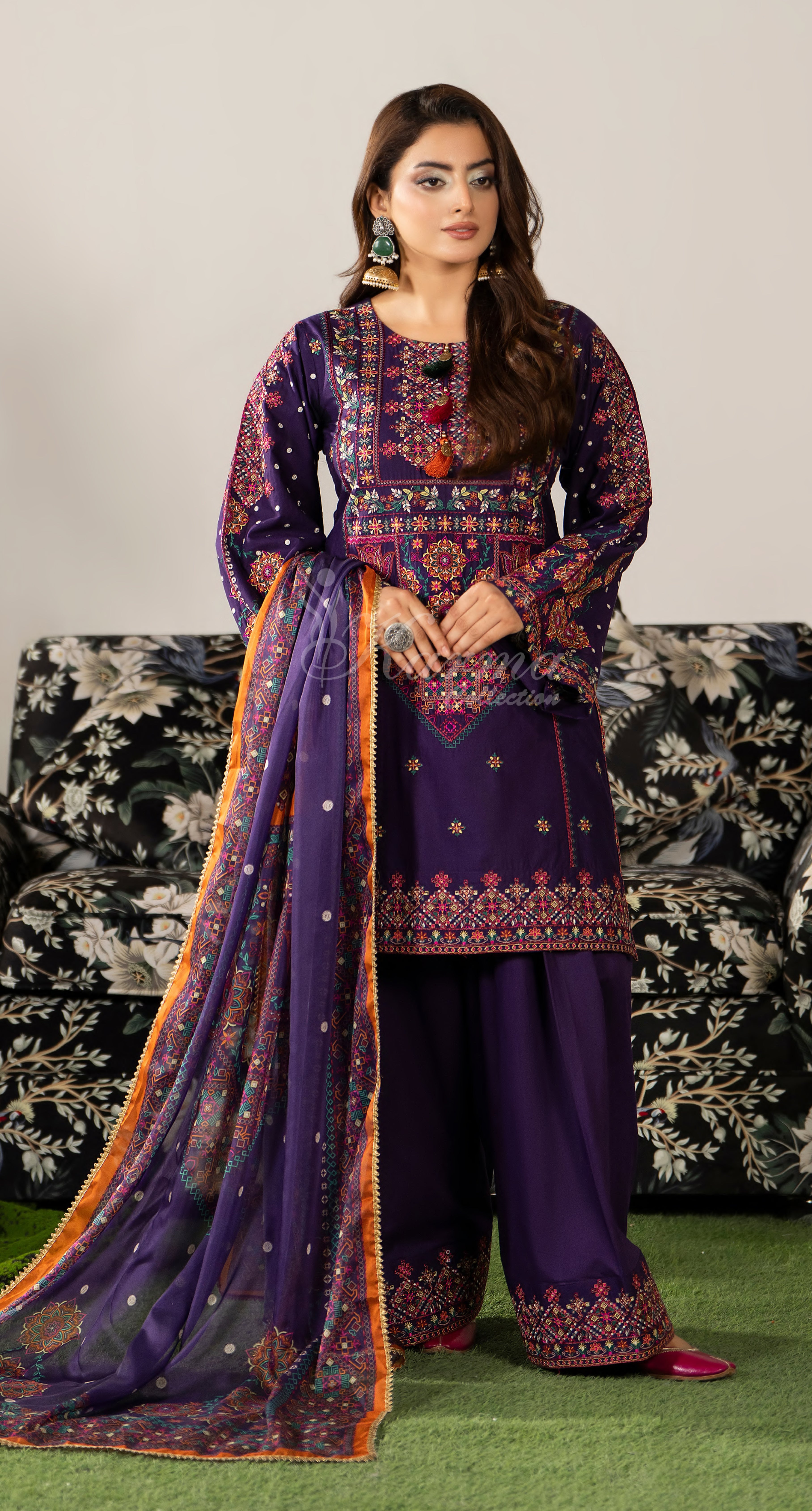 Dark Plum Karma Signature Embroidered 3 Piece suit