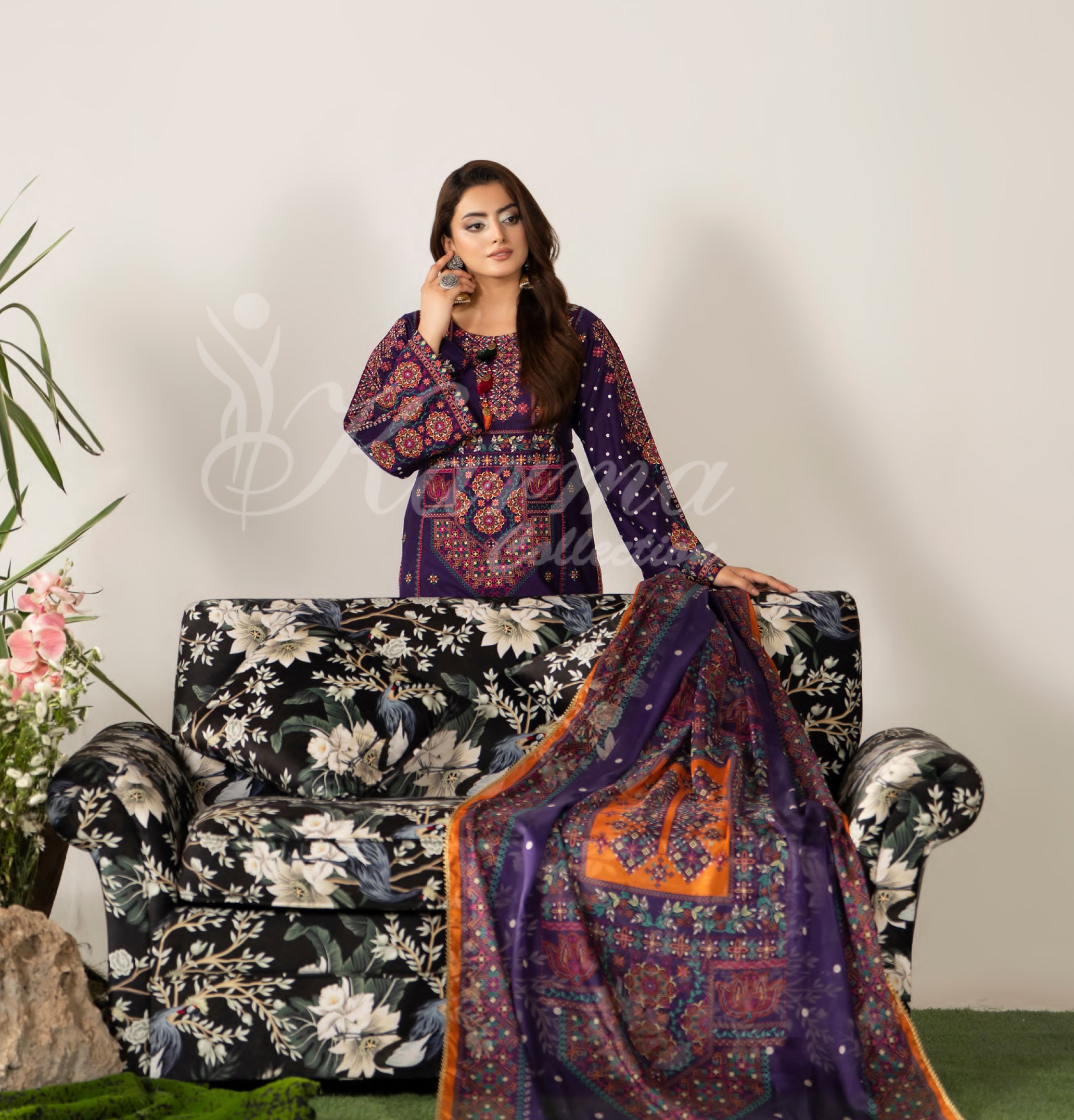 Dark Plum Karma Signature Embroidered 3 Piece suit