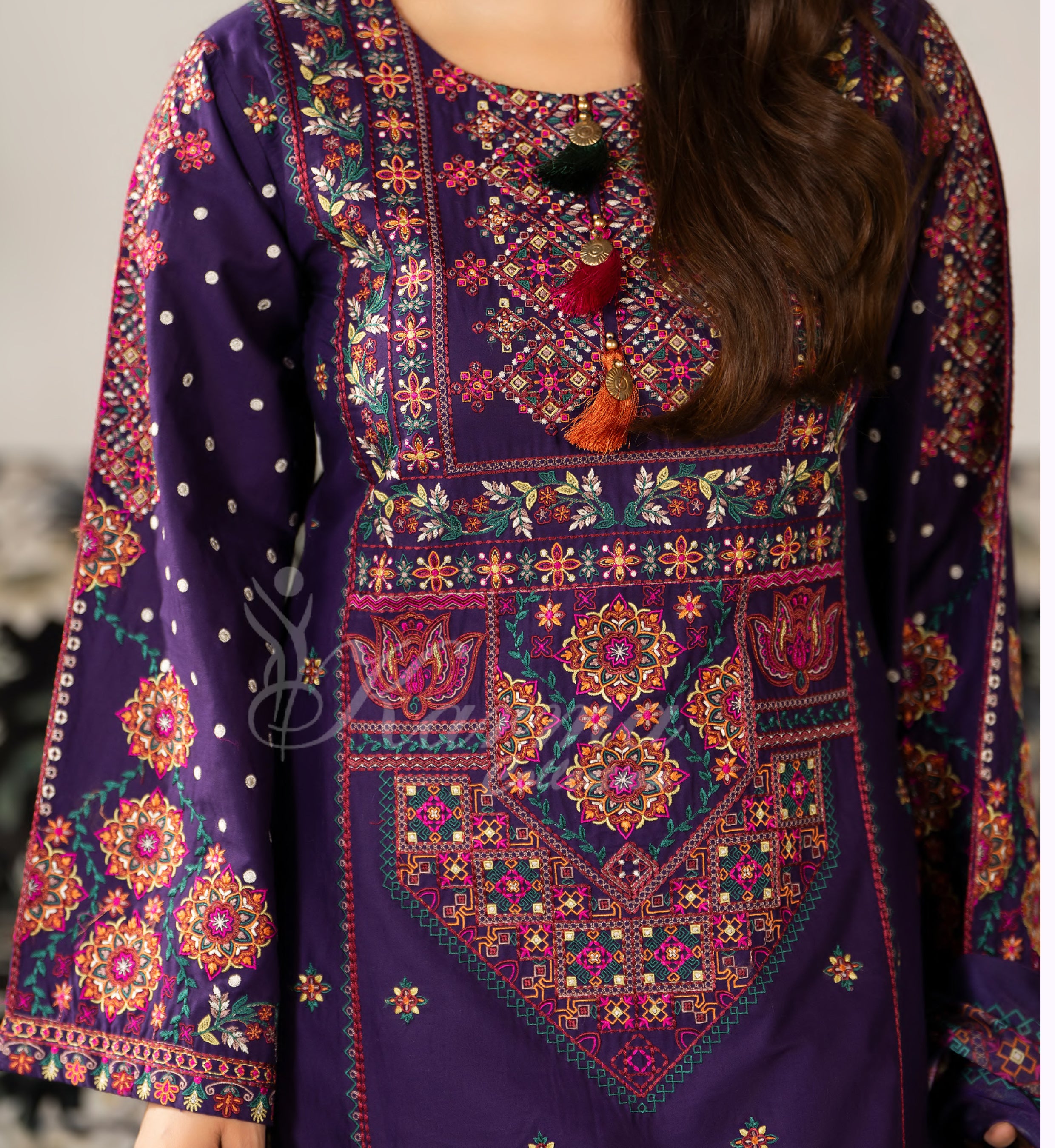 Dark Plum Karma Signature Embroidered 3 Piece suit