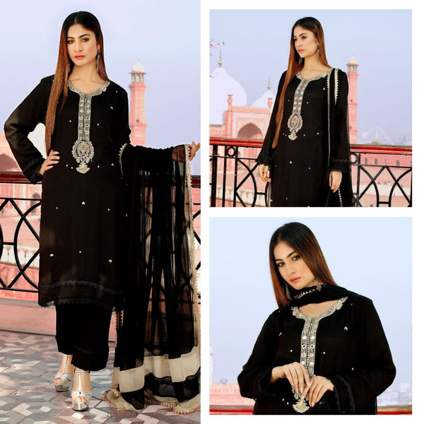 Embroidered Fancy Suit - Black