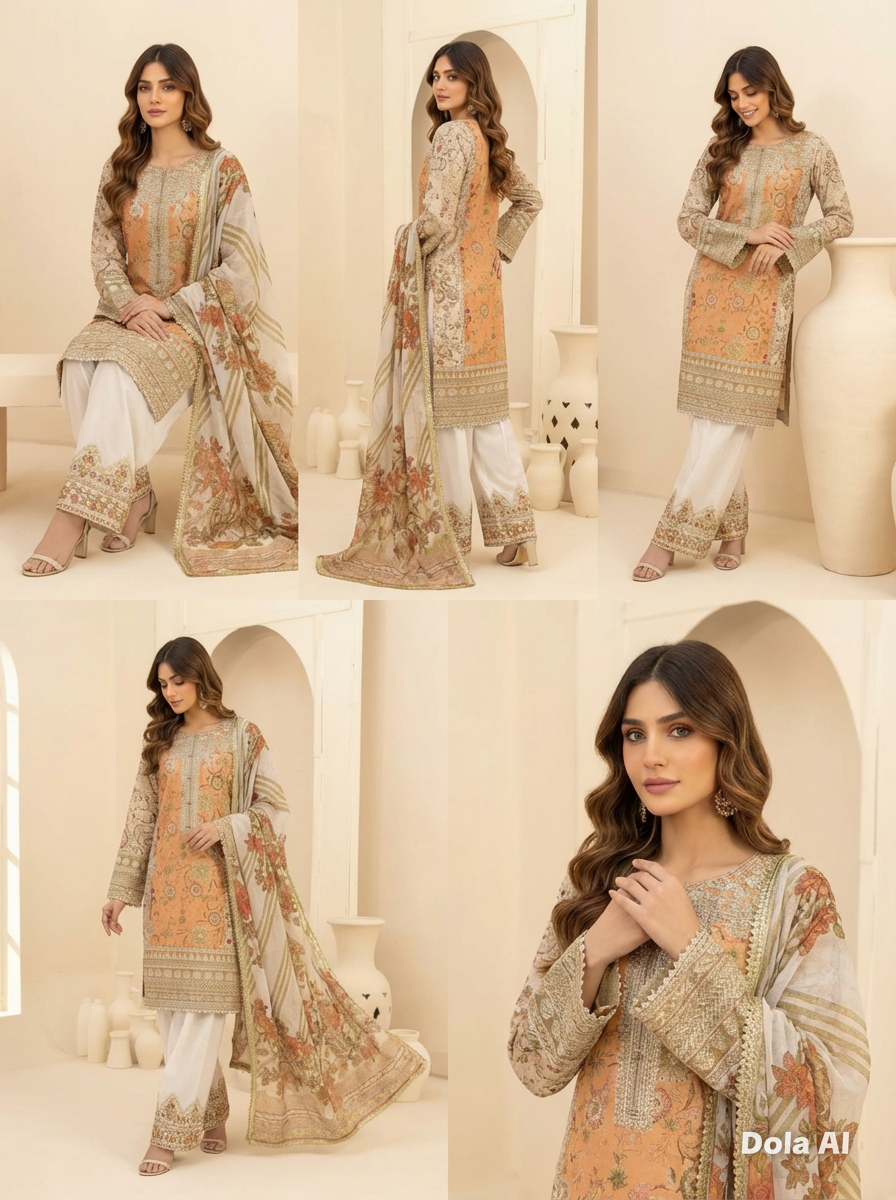 Karma Peach Floral Farshi 3pc Outfit