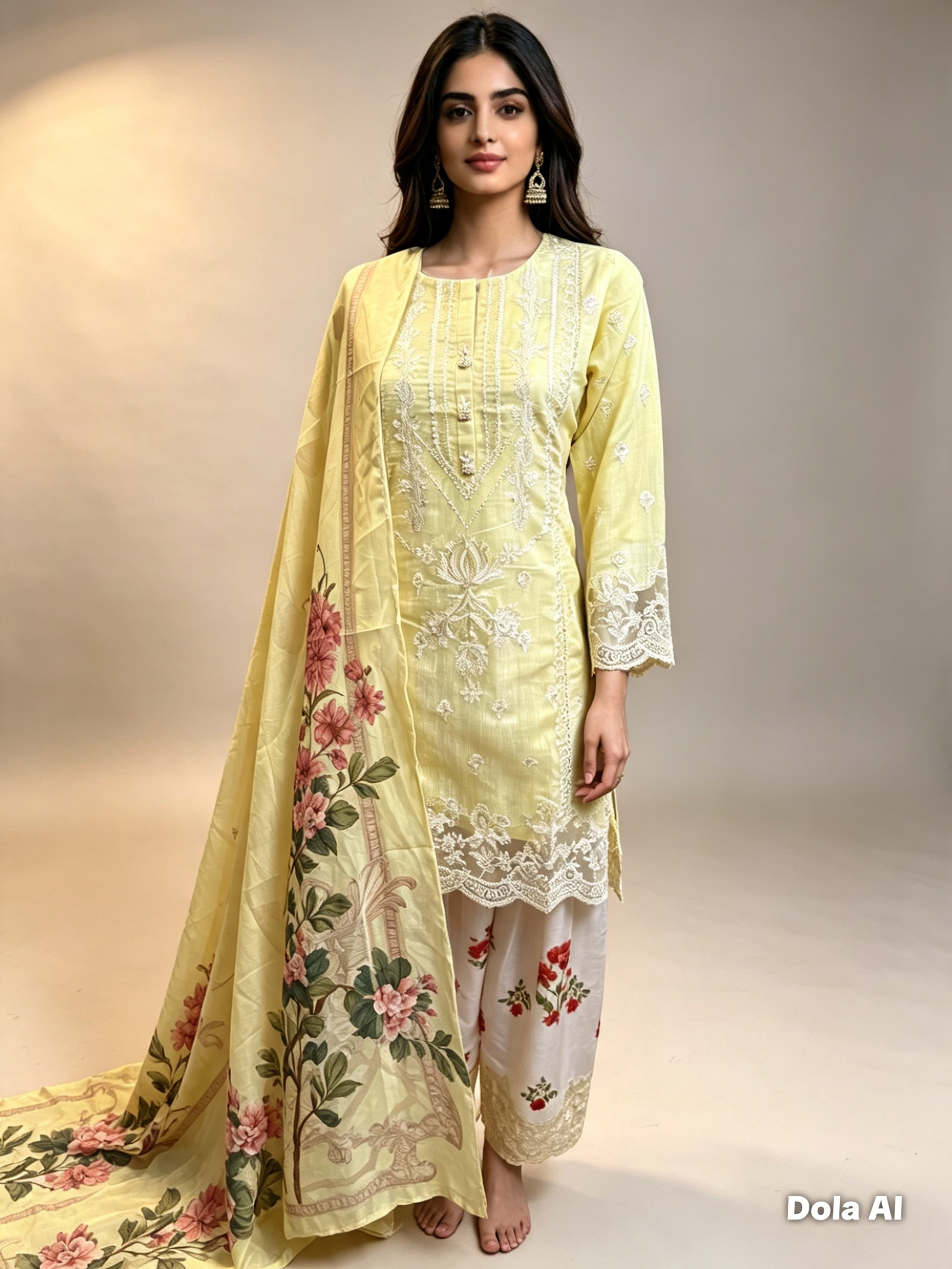 3pc ethnic inspired with printed trouser and silk duppatta