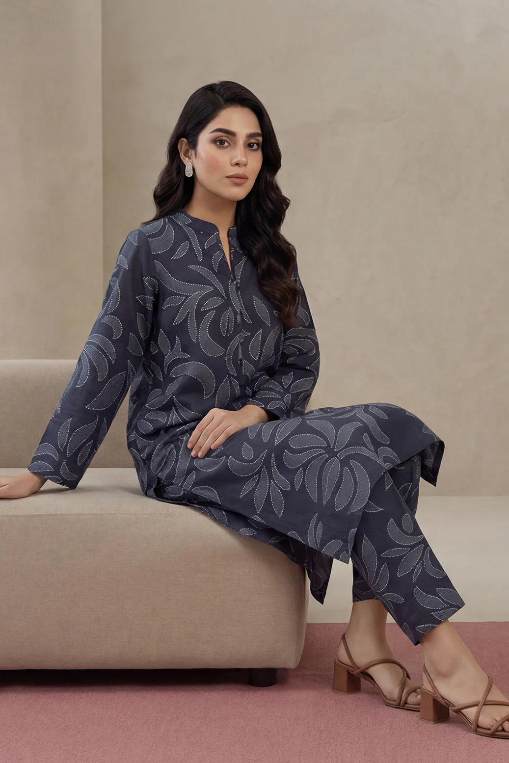 2pc co-ord set noore vol4 blue with grey print
