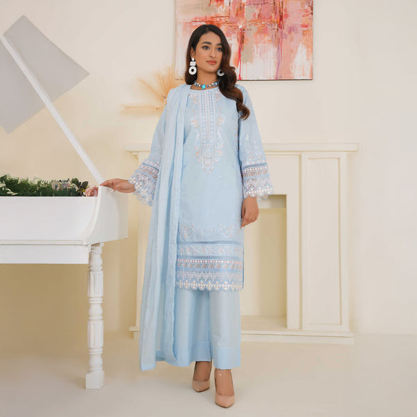 Sky Blue outfit with white thread embroidery