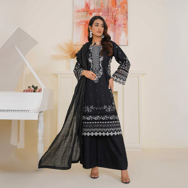 Black with white embroidery