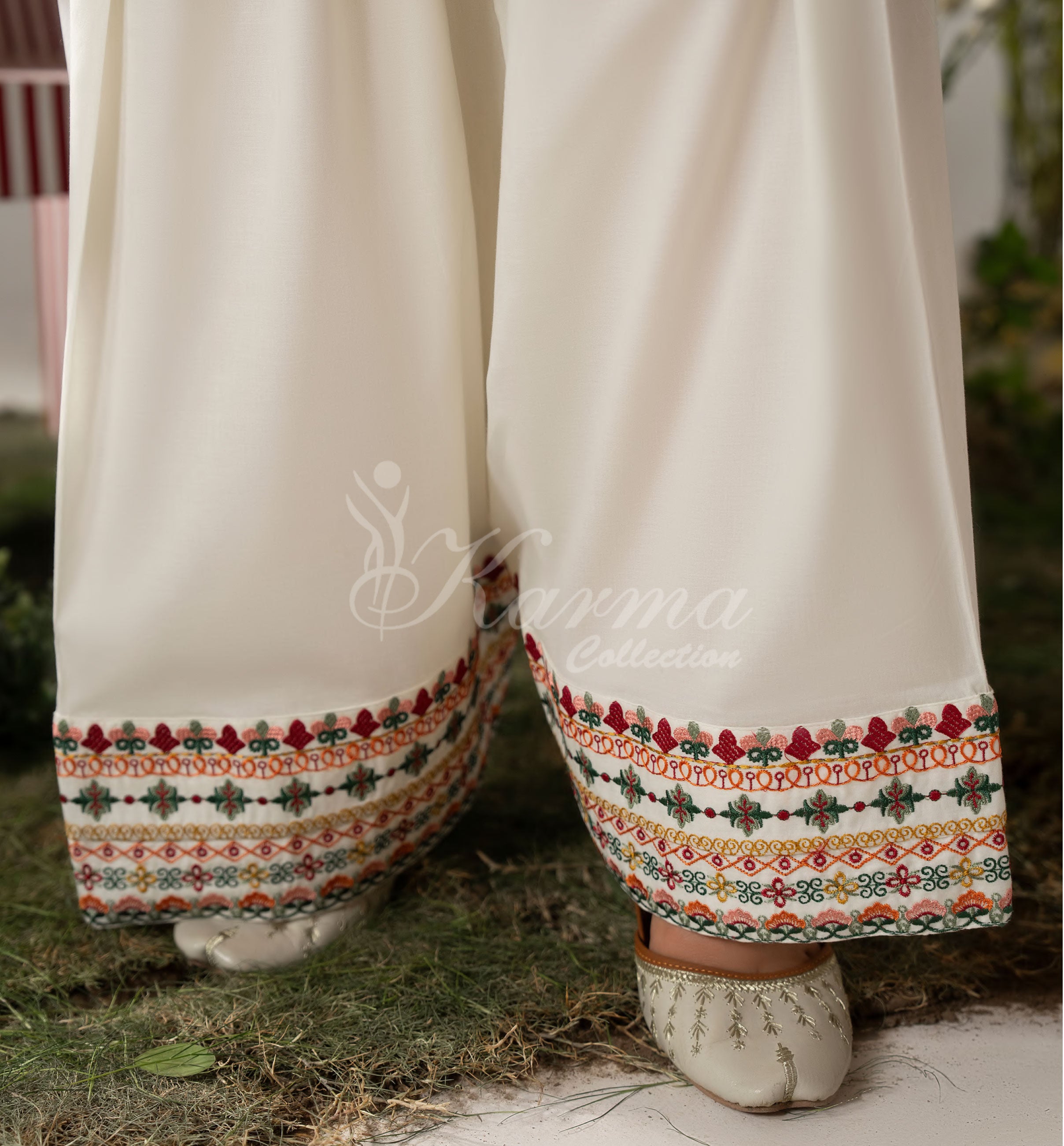 Warm Cream Karma Signature Embroidered 3 Piece suit