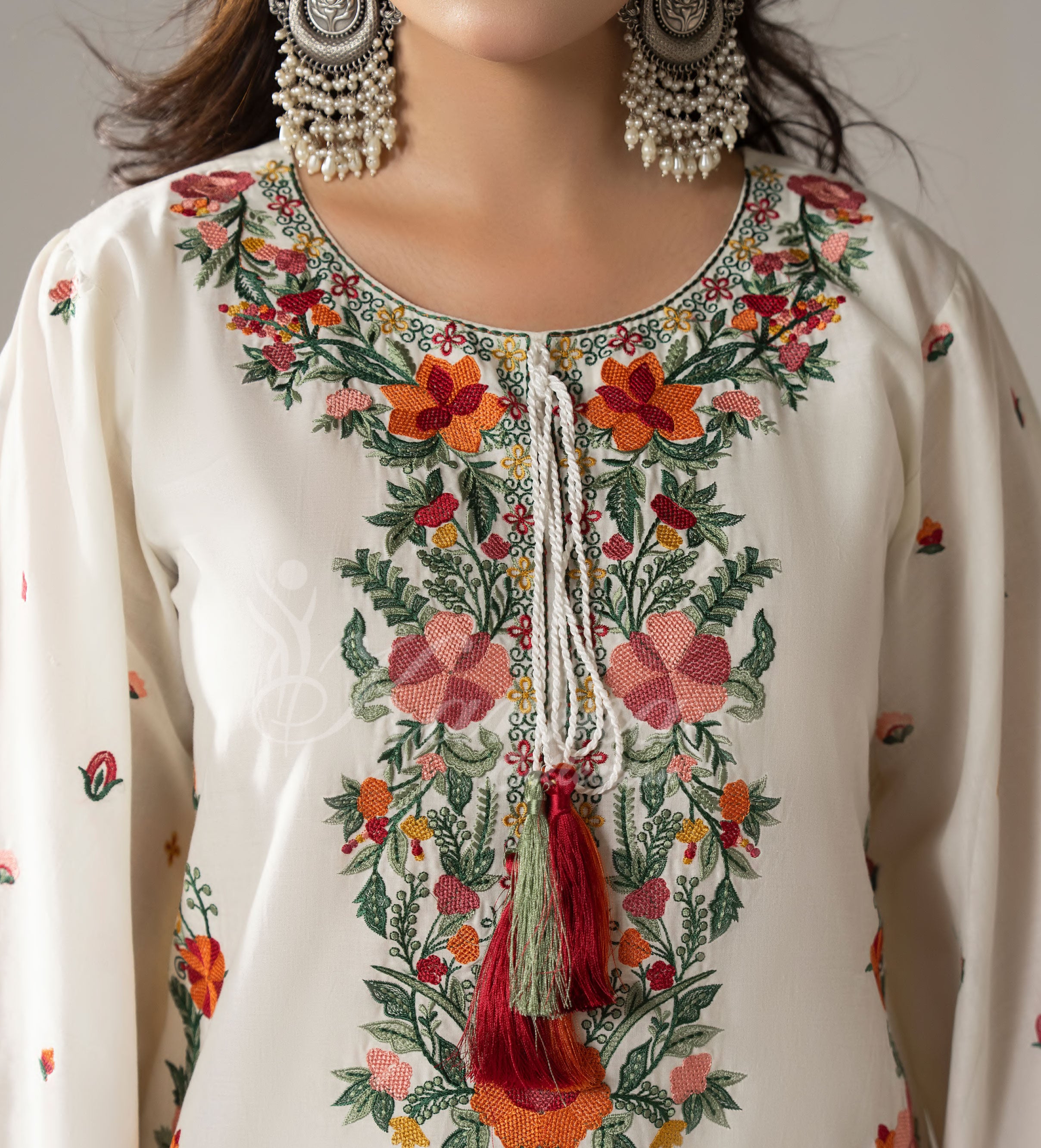 Warm Cream Karma Signature Embroidered 3 Piece suit