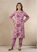 Mauve Pink Linen Stitched Staple Digital print suit