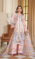 Blush Pink Floral Printed 3-Piece Suit with Multicolor Dupatta