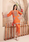 Orange Khaddar 2-Piece Suit with Geometric Printed Borders