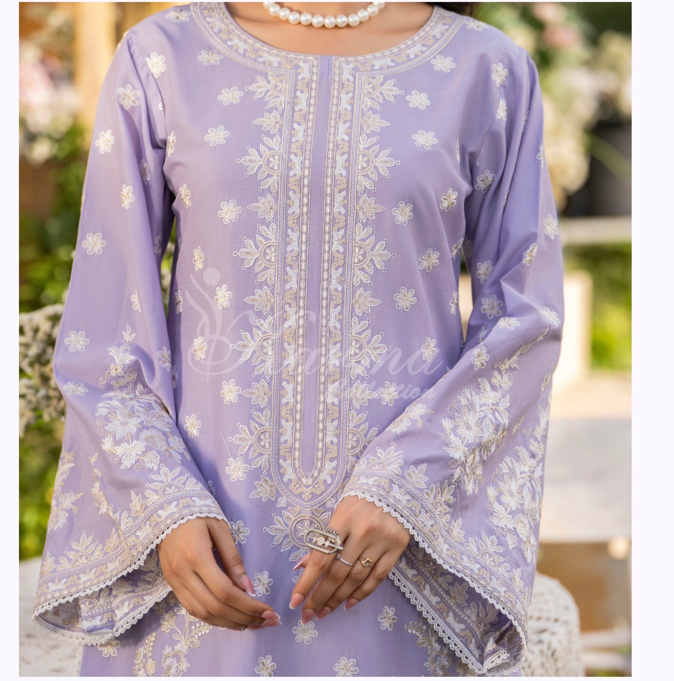 Lilac with white embroidery 3pc original karma suit