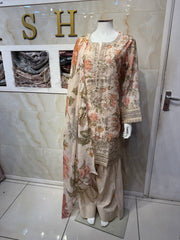 AR Short kameez Baige floral with farshi Shalwaar Womenswear