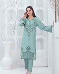 Mint Green Embroidered Slub Linen 2-Piece Suit