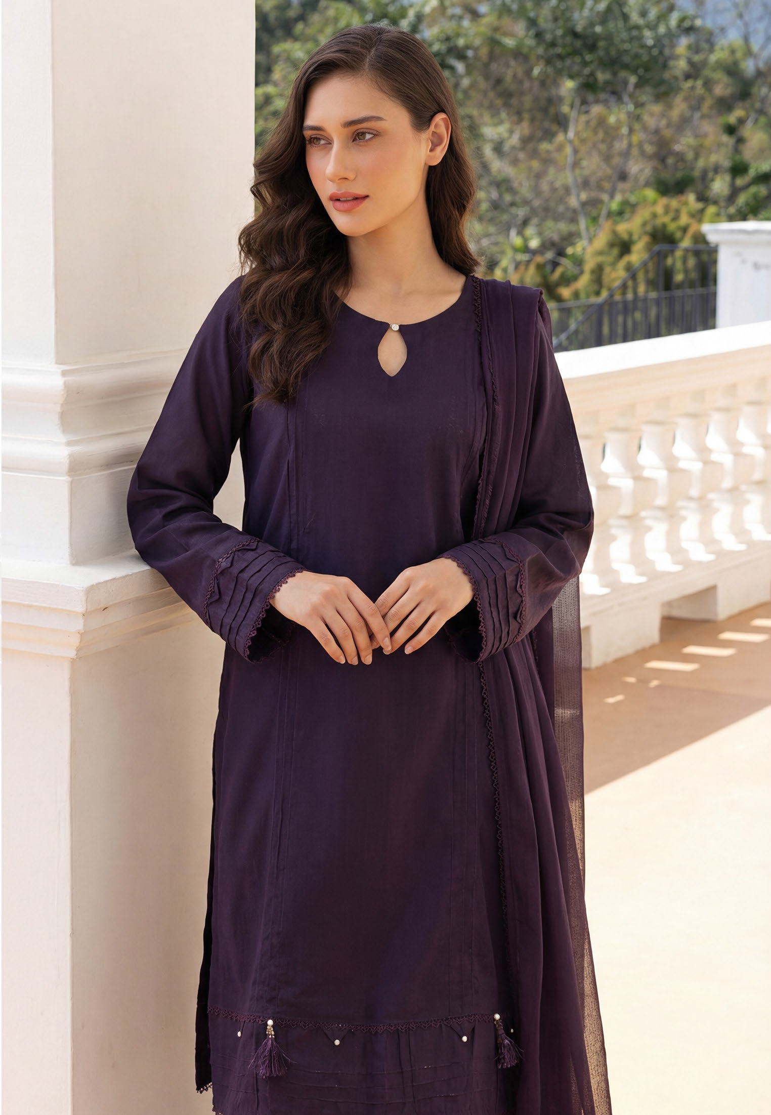 Dark Plum Premium Jacquard Lawn 3-Piece Stitched Suit