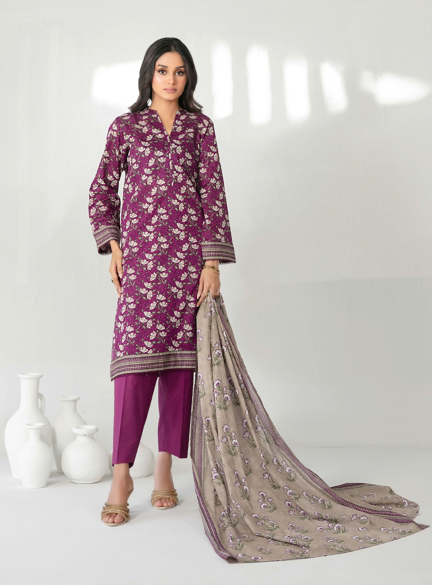 Mulberry Stitched Lawn suit with Lawn Rottayu Printed Dupatta