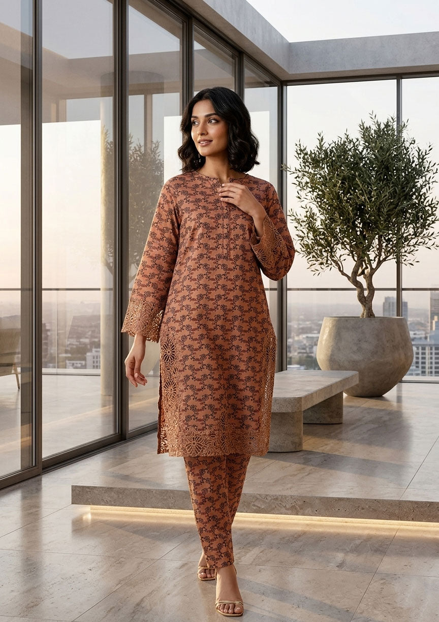 Coffee Brown trendy Patch Work Co-ord Set
