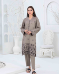 Taupe Grey Embroidered Slub Linen 2-Piece Suit