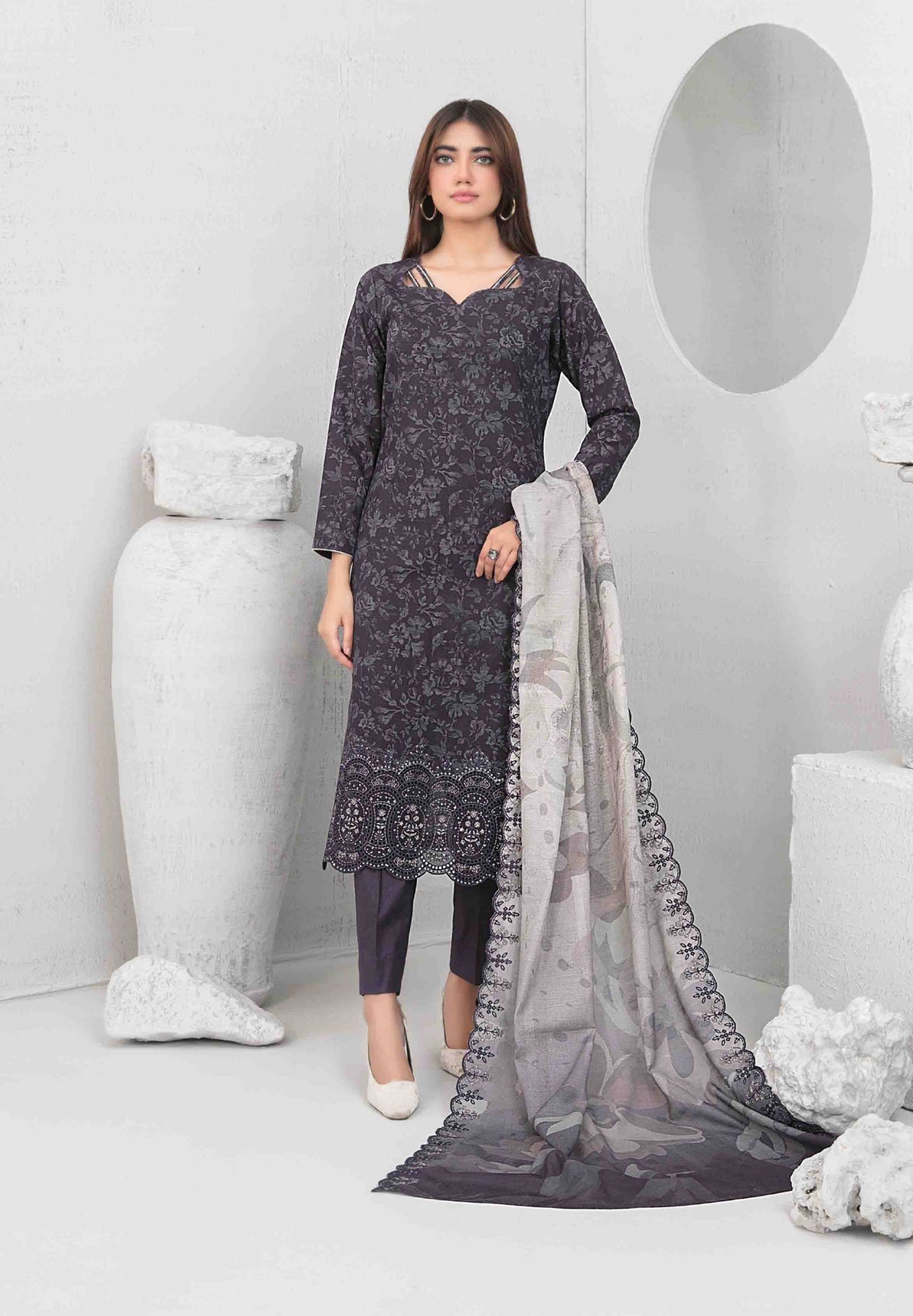 3pc Digital printed lawn suit with embroidered digital print cutwork Dupatta