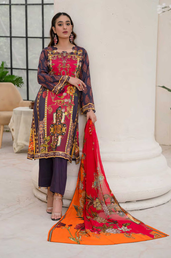 3pc Lawn suit with Chiffon Dupatta