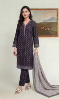 Midnight Plum Lawn Rotary Print 3PC Ready-to-Wear