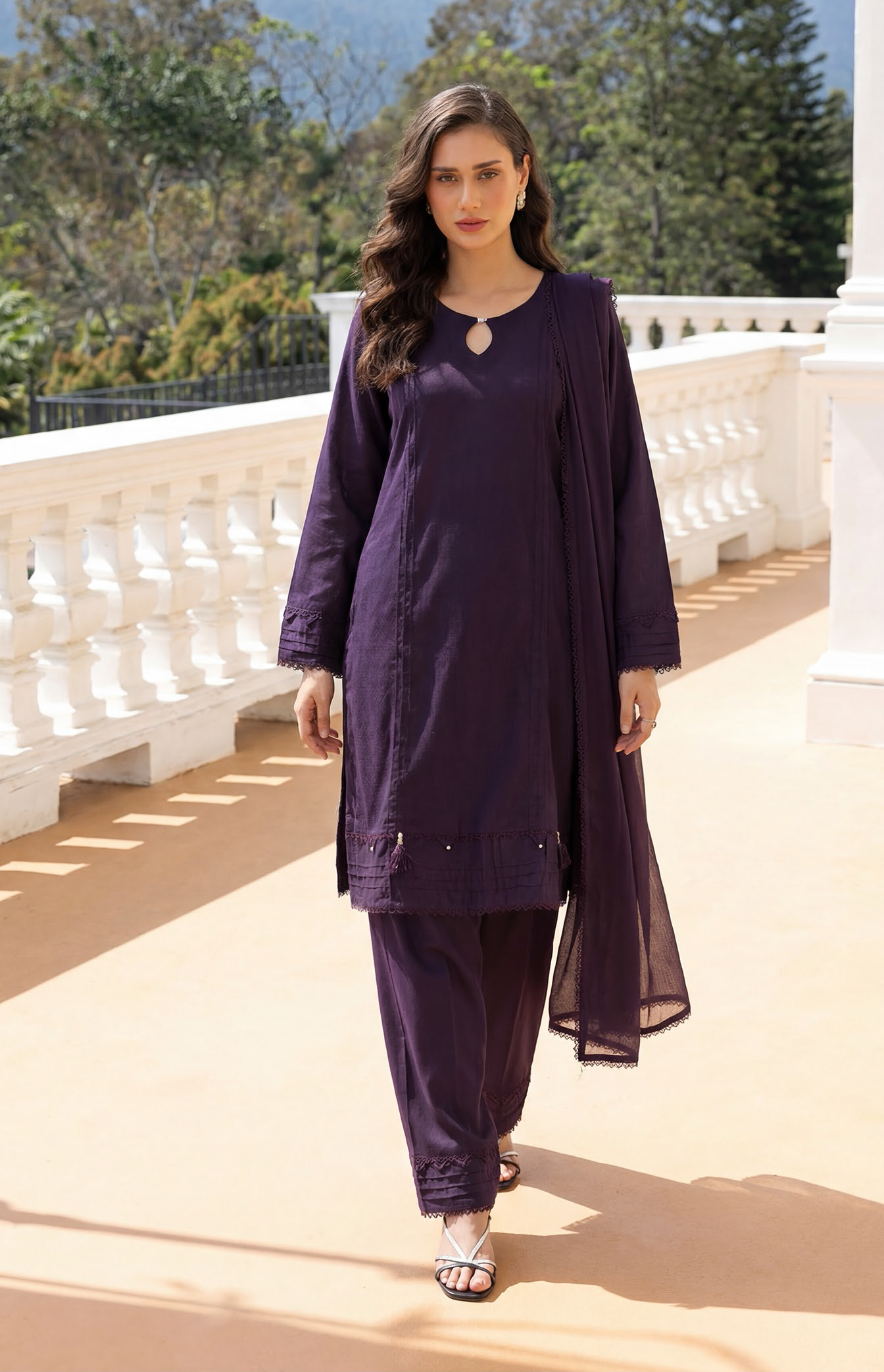 Dark Plum Premium Jacquard Lawn 3-Piece Stitched Suit