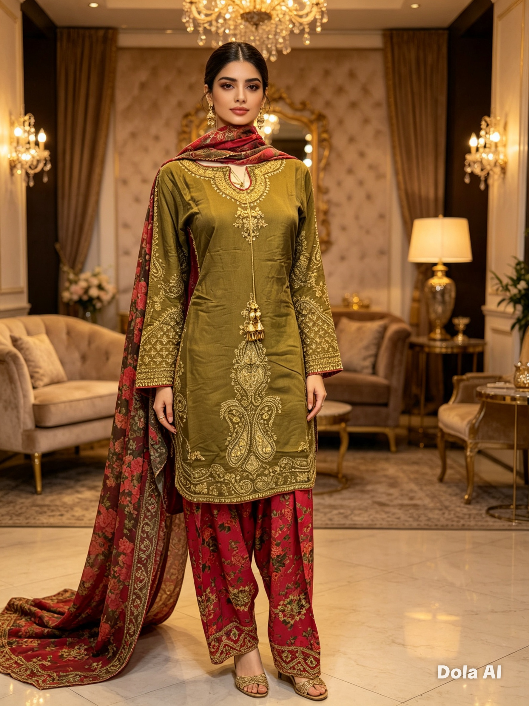 Ethnic inspired mint green outfit with silk scarf