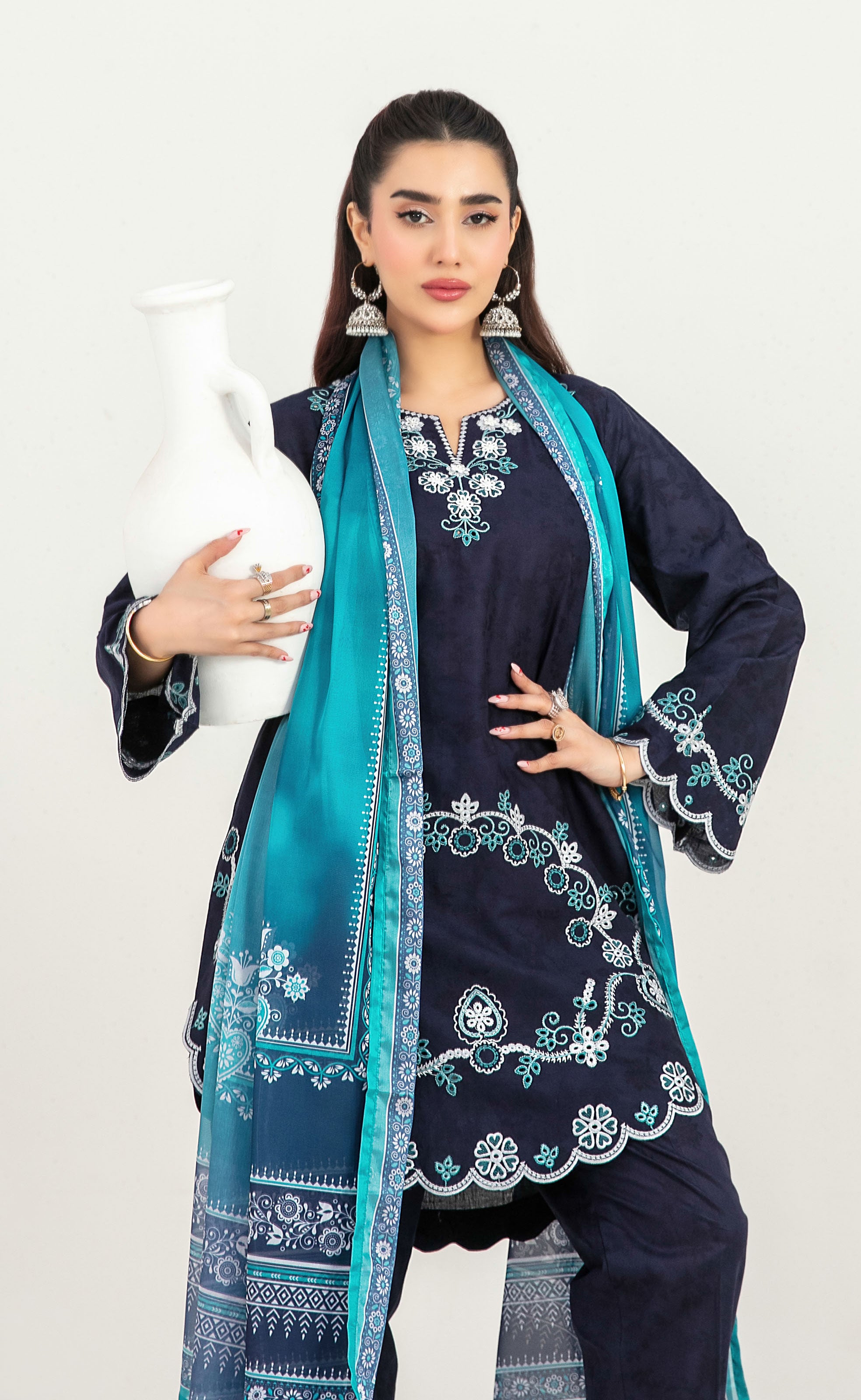 Deep Indigo Grey Luxe Jacquard 3PC stiched suit