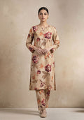 Apricot Beige Linen Stitched Staple Digital print suit