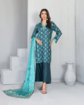 Teal Blue Digital Print Shawl Dupatta 3-Piece Suit – Dilnur Collection