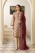 Ivory & Maroon Printed Khaddar 3-Piece Suit