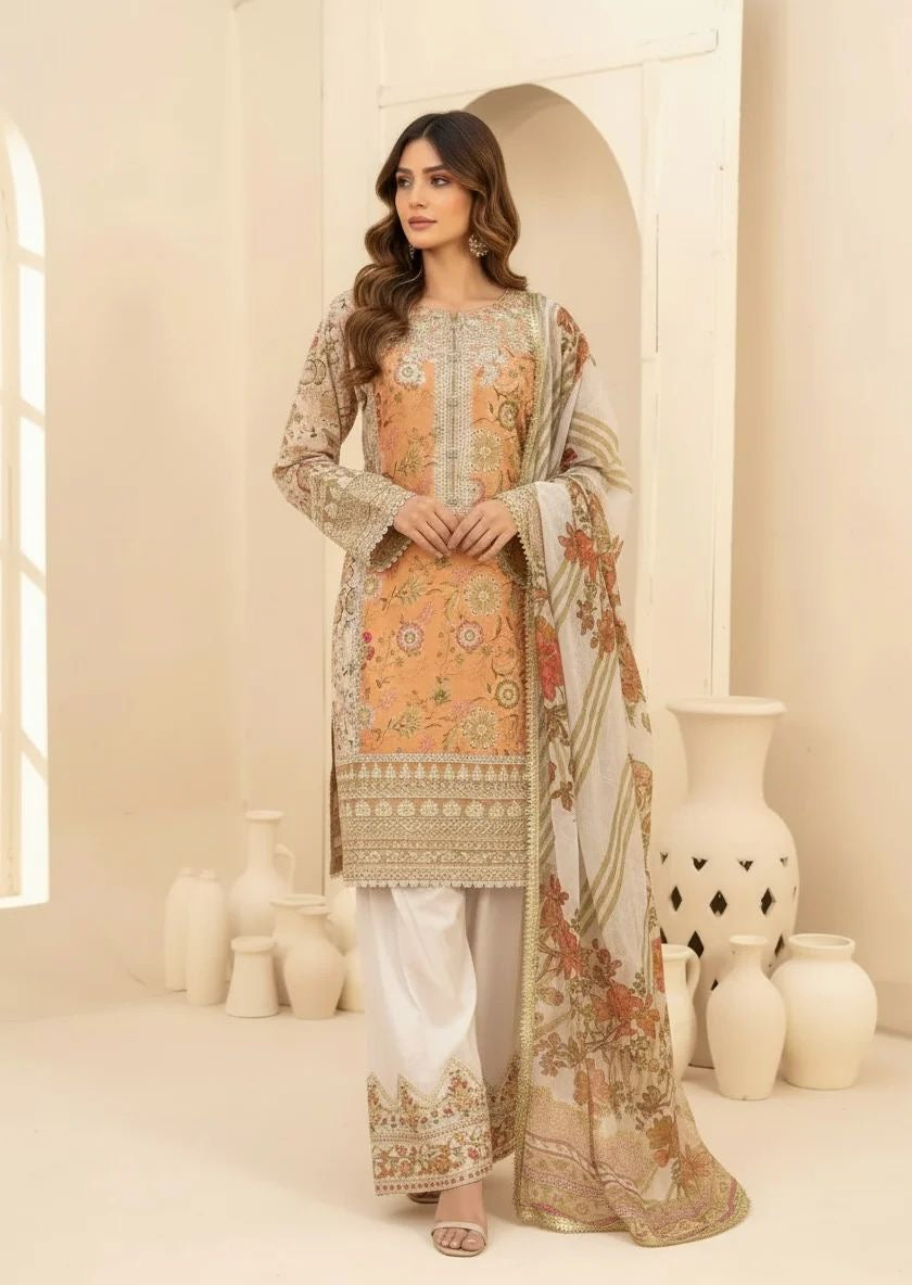 Karma Peach Floral Farshi 3pc Outfit